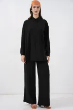 Ensemble deux pièces tunique et pantalon à lacets pour femme 6752 - Noir