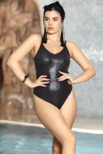 Maillot de bain triangle noir effet cuir pour femme, dos nu, bretelles et détails en corde HZL24S-AR1835-01