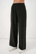 Pantalon large pour femme avec taille élastique 30087 - Noir