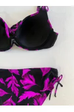 Kadın Siyah Mor Taş İşlemeli Büyük Beden Bikini Takım HZL25S-LC3337