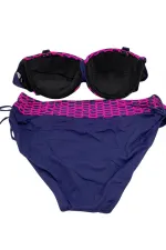 Kadın Fuşya Zincir Desenli Büyük Beden Astarlı Lacivert Bikini Takım HZL25S-LC3303