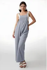 Women's Gray Adjustable Straps Pocket Wide Leg Gardener Overalls HZL22S-BD170191