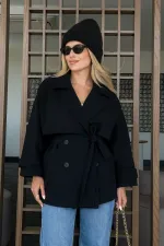 Women's Black Premium Midi Length Lined Cashmere Coat HZL25W-BD191571