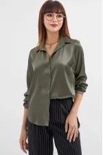 Chemise hijab kaki satinée pour femme HZL25W-BD139641