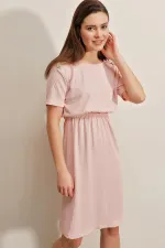 Women's Pink Elastic Waist Button Detailed Casual Knit Dress HZL22S-BD123751