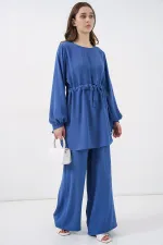 Ensemble deux pièces tunique longue et pantalon pour femme 6719 - Indigo