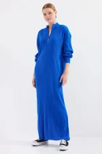 Robe longue en maille 15839 - Bleu marine
