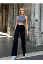 Kadın Siyah Yüksel Bel Kemer Detaylı İspanyol Paça Pantolon HZL25W-ZK11481