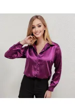 Chemise hijab satinée violette pour femme HZL25W-BD139641