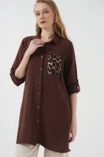 5851 Pocket Detail Shirt Tunic - Brown