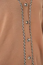 Ensemble deux pièces pour femme : cardigan, pantalon et pull 15956 - Camel