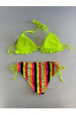 Women's Neon Yellow Patterned Halter Neck Bikini Set HZL25S-LC3350