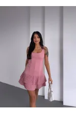 Kadın Pembe Pileli Şortlu Mini Elbise HZL25S-FRY122991