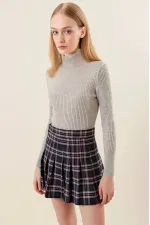 Pull col roulé côtelé gris pour femme HZL22W-BD1445001