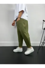 Men's Khaki Drawstring Straight Cut Pants with Pockets Sweatpants HZL24S-MXC8948-332 Men's Khaki Drawstring Straight Cut Pants with Pockets Sweatpants HZL24S-MXC8948-332