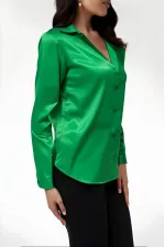 Kadın Koyu Yeşil Hafif Dökümlü Saten Yüzeyli Gömlek HZL22W-BD139641