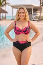 Women's Red Black Plus Size Baroque Pattern High Waist Shaping Bikini Set HZL26S-LC6138-2 Women's Red Black Plus Size Baroque Pattern High Waist Shaping Bikini Set HZL26S-LC6138-2