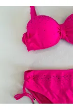 Women's Fuchsia Stone Embroidered Lined Bikini Set HZL25S-LC3361