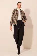 Kadın Ekose Desen Oversize Oduncu Gömlek 3854 - B. Kiremit