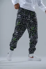 Pantalon de jogging ample pour homme, noir et vert, taille et jambes élastiques, HZL24S-MXC8989-6