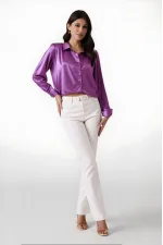 Kadın Lila Hafif Dökümlü Saten Yüzeyli Gömlek Hzl22w-bd139641