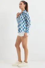 3964 Lightly Draped Satin Shirt - Dark Blue