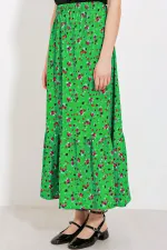 Jupe longue tricotée à motif floral vert pour femme 1886