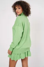 Kadın Fıstık Yeşili Kazak Etek Triko İkili Takım  HZL25W-BD1102641