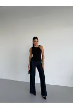 Kadın Siyah Bisiklet Yaka Gold Tokalı Omuz Detaylı Bluz HZL26W-FRY123761