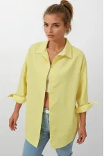 Kadın Sarı Oversize Uzun Basic Gömlek Hzl22w-bd139001