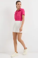 Veste courte d'été fuchsia à manches courtes et poches boutonnées pour femme HZL22S-BD106631