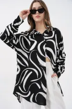 3721 Grafik Desenli Gömlek - F. Siyah