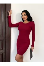 Kadın Bordo Uzun Kollu İp Bağlamalı Sırt Dekolteli Kaşkorse Mini Elbise HZL25W-FRY120411