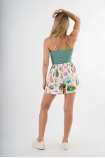 Kadın Çok Renkli Beli Lastikli Ve Bağlamalı Cepli Şort HZL24S-YY226