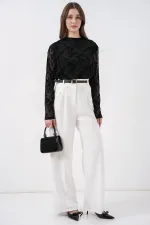 Chemisier à manches longues à motifs pour femme 983 - Noir