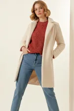 Manteau oversize en cachemire pour femme 9085 - Taille M, couleur crème