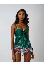 Robe tankini vert émeraude à motifs floraux pour femme, modèle HZL24S-LC4009