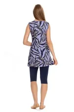 Maillot de bain semi-couvrant sans manches pour femme, couleur lilas bleu marine, HZL25S-AR151/501