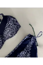 Ensemble bikini doublé grande taille bleu marine et blanc à motifs pour femme HZL25S-LC4006