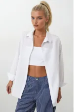 Chemise longue basique blanche oversize pour femme HZL22W-BD139001