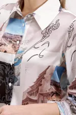 3964 Lightly Draped Satin Shirt - Light Beige