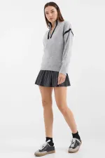 15888 Fermuarlı Oversize Kazak - Gri