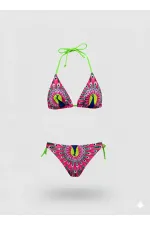 Ensemble bikini triangle rose à motif paon pour filles, 6-14 ans HZL24S-LC19017