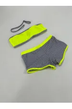Ensemble bikini sans bretelles pour fille, short rayé jaune fluo et noir, 4-12 ans, HZL24S-LC9034
