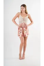 Kadın Sarı Önden İp Bağlamalı Ajurlu Model Saten Yüzeyli Mini Elbise HZL24S-YY250