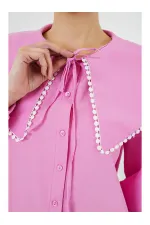 Kadın Pembe Bebe Yaka Düğmeli Şık Günlük Gömlek HZL26S-BD1203141