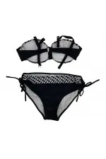 Kadın Siyah Zincir Desenli Astarlı Bikini Takım HZL24S-LC206