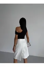 Kadın Siyah Yandan Drapeli Kayık Yaka Sandy Bluz HZL25S-FRY123201