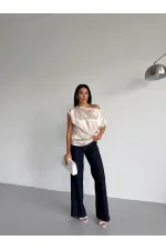 Kadın Krem Tek Omuz Asimetrik Kesim Saten Bluz HZL26W-FRY121171