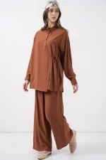 Kadın Bağcıklı Tunik Pantolon İkili Takım 6752 - Taba